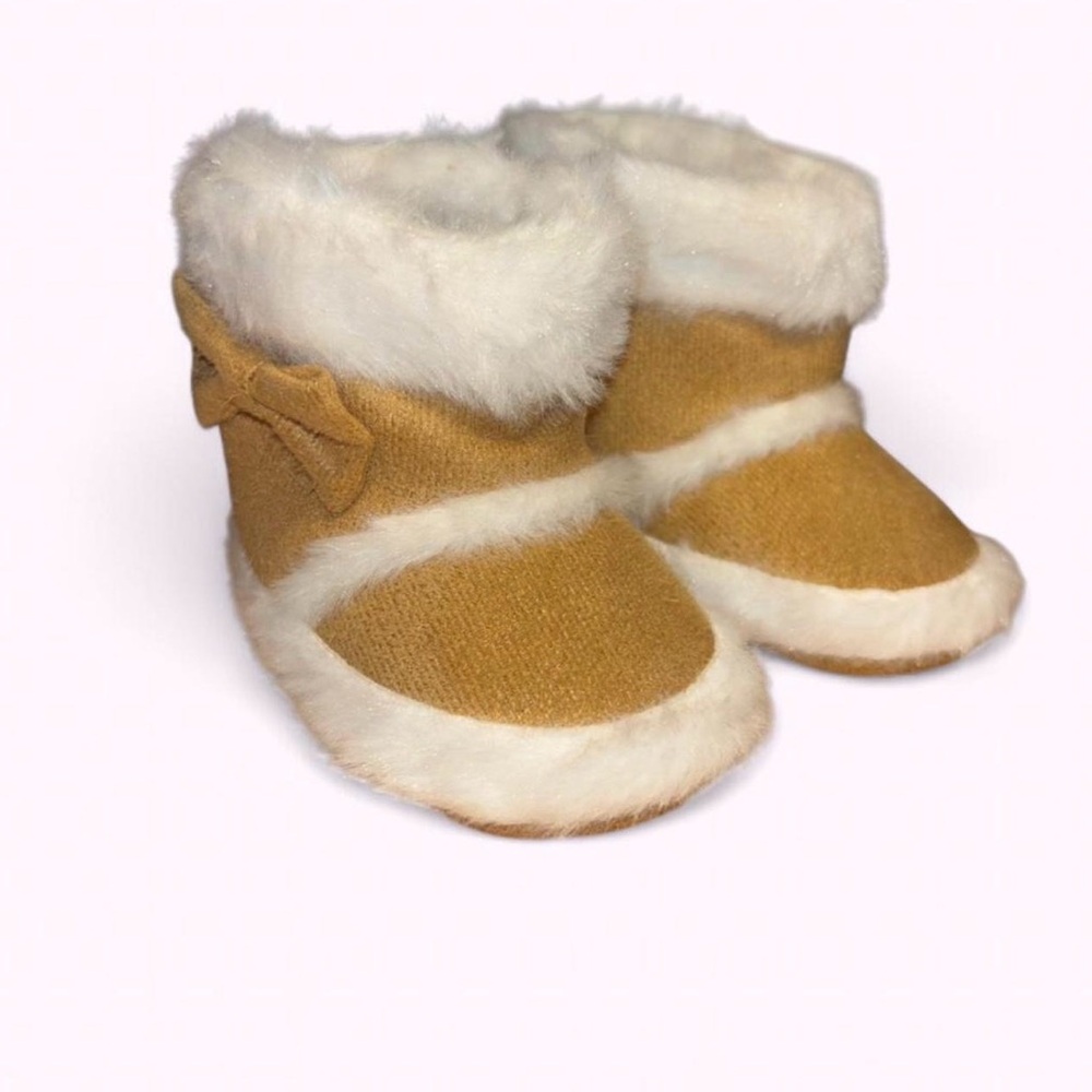 Tan and White infant Boots with Bow